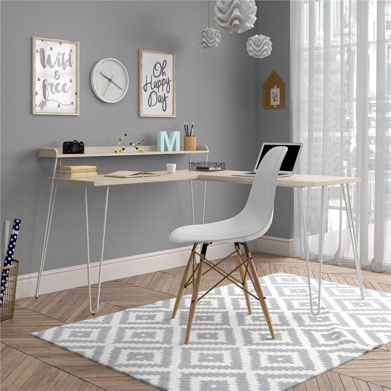 Ameriwood Home Haven L Desk with Riser in Natural/White