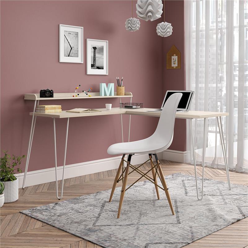Ameriwood Home Haven L Desk with Riser in Natural/White