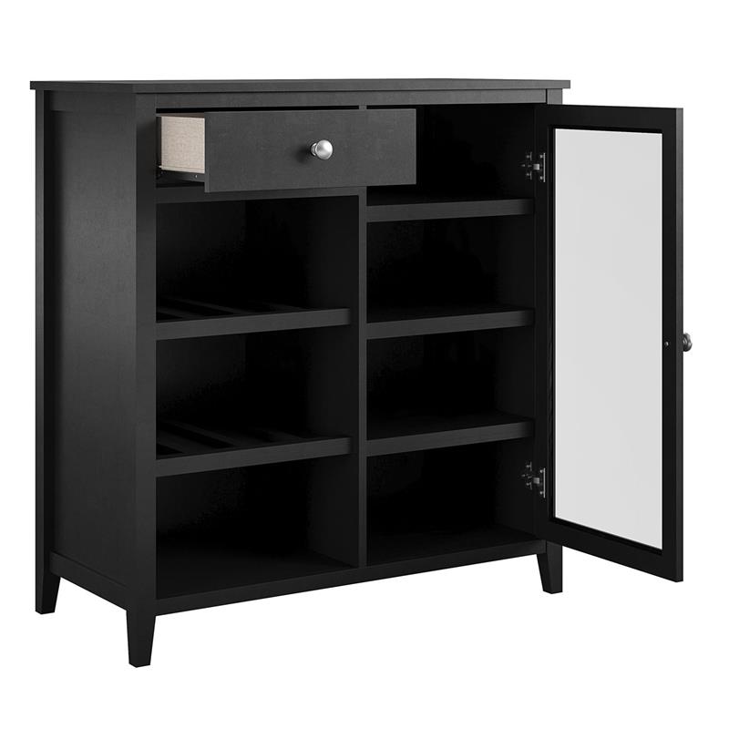 Ameriwood Home Tuxedo Contemporary/Modern Black Curio Cabinet with Wine Storage