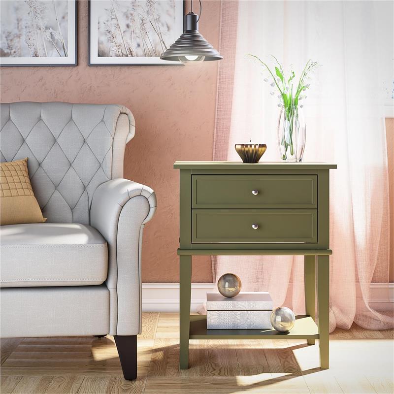 Ameriwood Home Franklin Accent Table with 2 Drawers in Olive Green