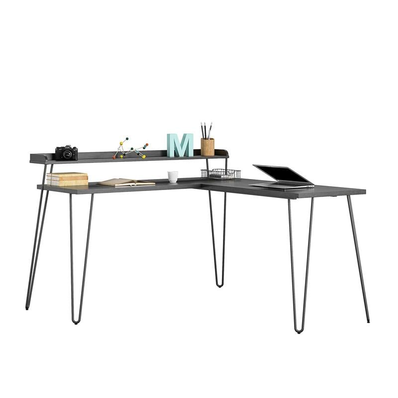 Ameriwood Home Haven L Desk with Riser in Black Oak