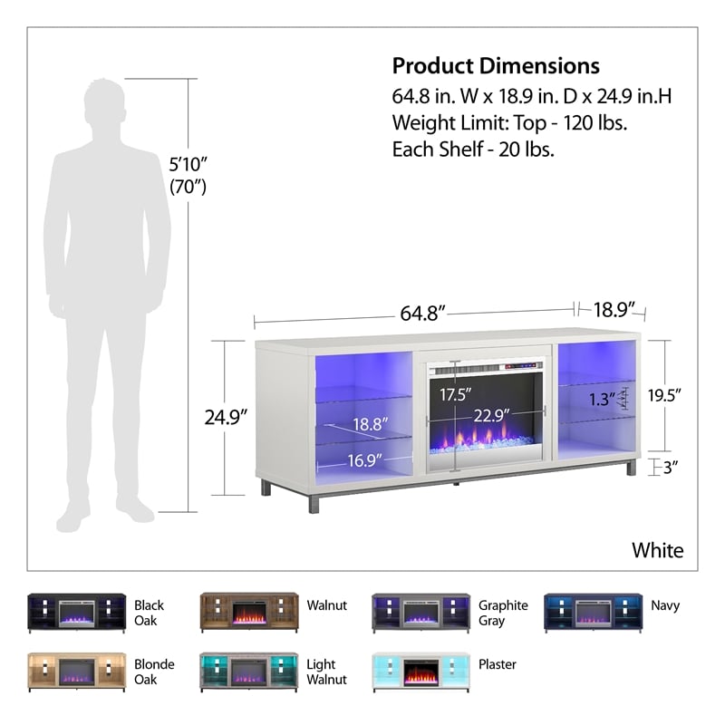 Ameriwood Home Lumina Deluxe Fireplace TV Stand for TVs up to 70