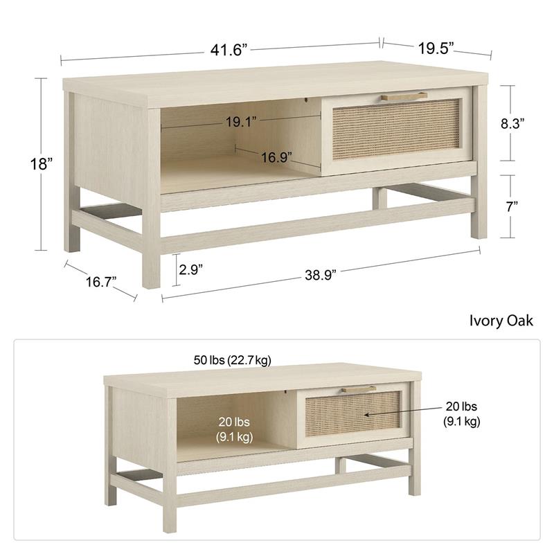 Ameriwood Home Lennon Coffee Table in Ivory Oak