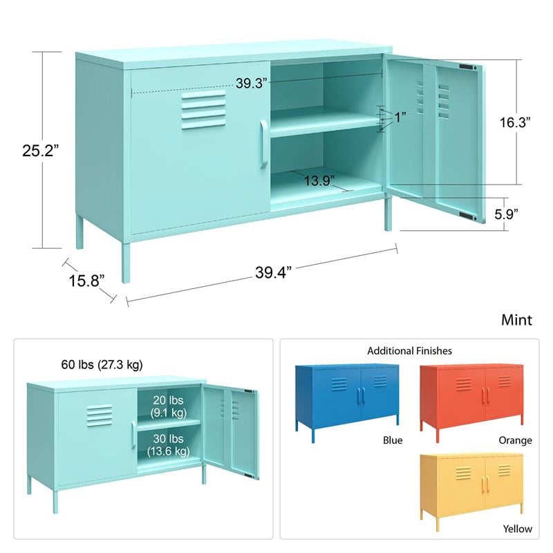 Novogratz Cache 2 Door Metal Locker Accent Cabinet in Mint