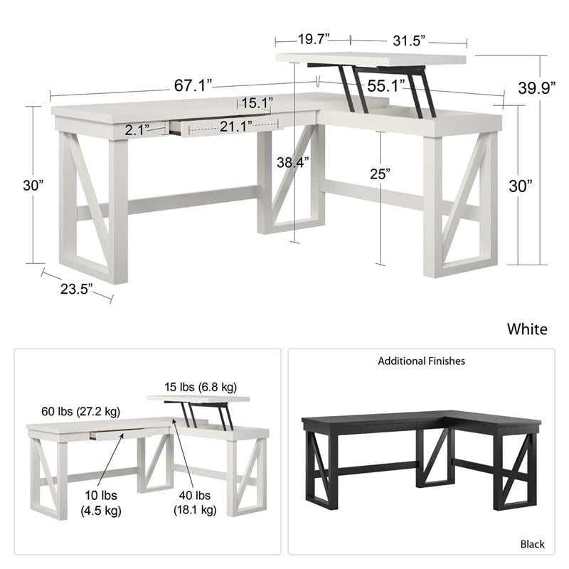 Ameriwood Home Crestwood Lift Top L Desk in Black