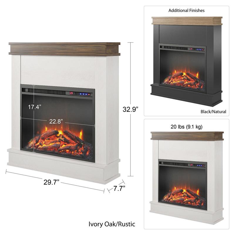 Ameriwood Home Mateo Fireplace with Mantel in Black with Natural Mantel