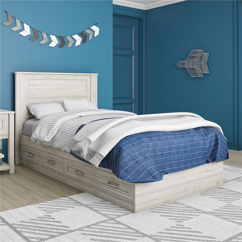 Little Seeds Sierra Ridge Levi Twin Bed with Storage in Light Walnut