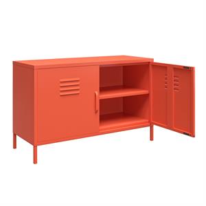 novogratz cache 2 door metal locker accent cabinet in orange