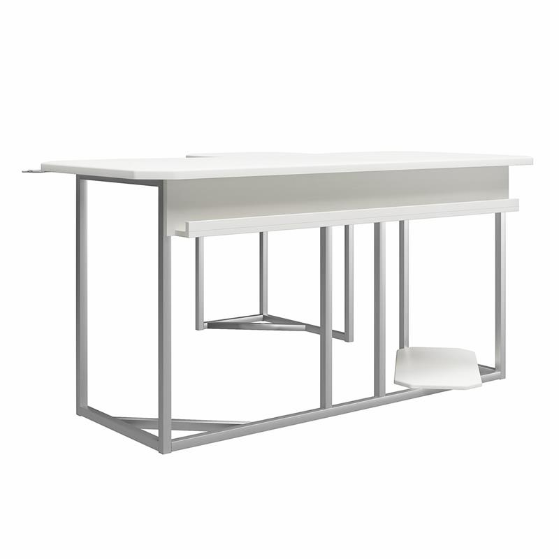 NTense Quest Gaming L Desk with CPU Stand in White