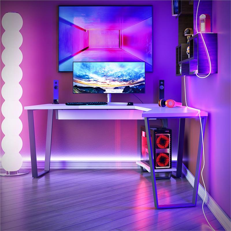 NTense Genesis Gaming L Desk with CPU Stand in White