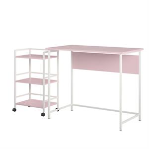 ameriwood home baylor desk with rolling cart in light pink/white