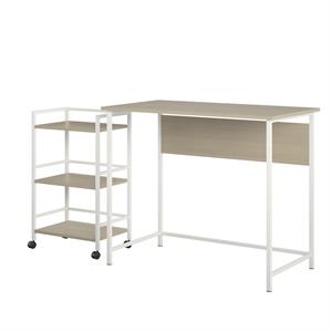 ameriwood home baylor desk with rolling cart in pale oak/white