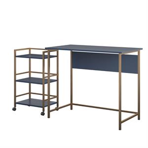 ameriwood home baylor desk with rolling cart in navy/gold