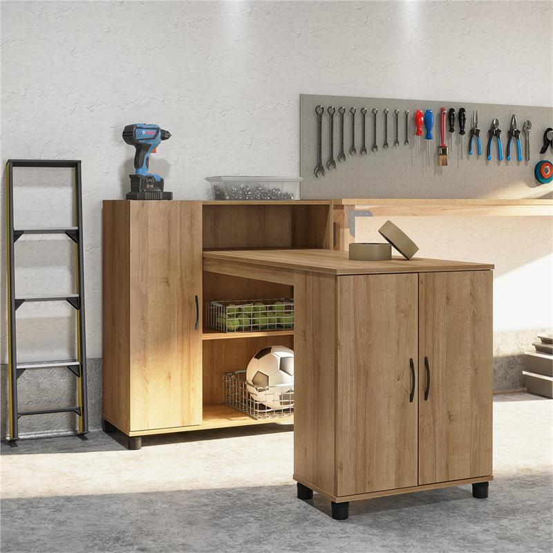 SystemBuild Evolution Lory Hobby and Craft Desk with Storage Cabinet in Natural