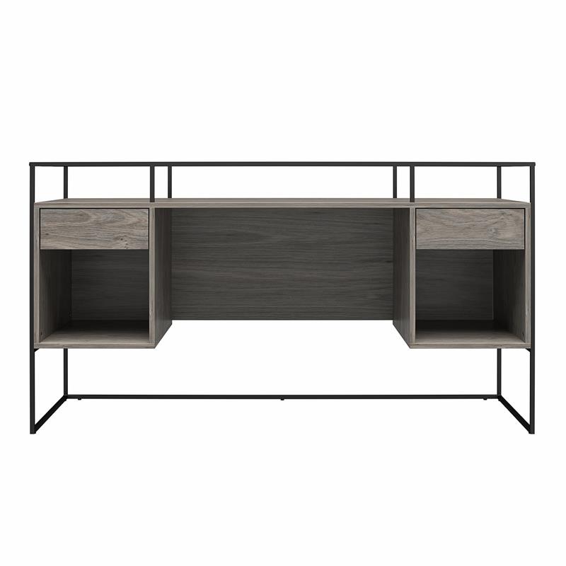 Ameriwood Home Camley Desk with Glass Top in 2 Drawers and Storage in Gray Oak