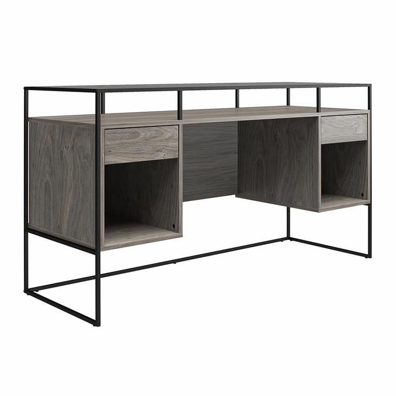 Ameriwood Home Camley Desk with Glass Top in 2 Drawers and Storage in Gray Oak