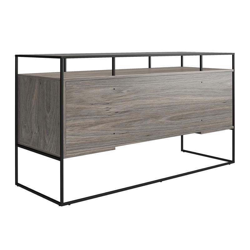 Ameriwood Home Camley Desk with Glass Top in 2 Drawers and Storage in Gray Oak