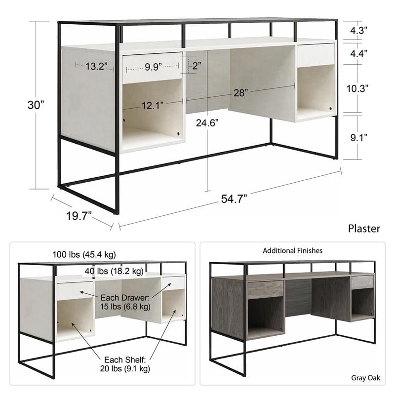 Ameriwood Home Camley Desk with Glass Top in 2 Drawers and Storage in Gray Oak