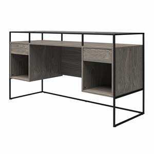 ameriwood home camley desk with glass top in 2 drawers and storage in gray oak