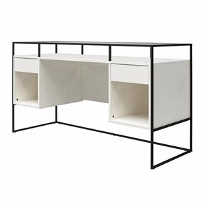 ameriwood home camley desk with glass top in 2 drawers and storage in plaster