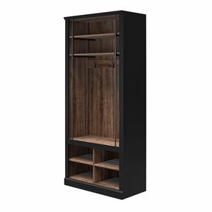 ameriwood hoffman entryway hall tree with bench and storage cubbies  in black