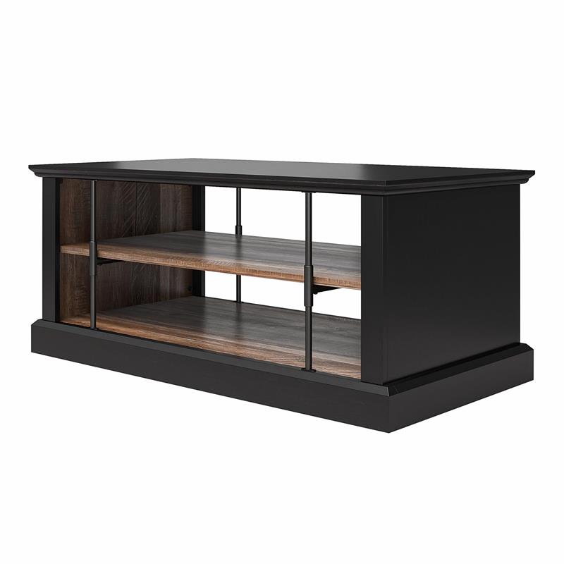 Ameriwood Home Hoffman Rustic Coffee Table with 2 Shelves in Black and Walnut