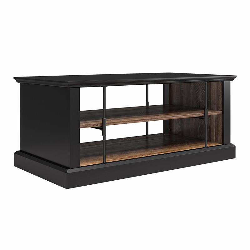Ameriwood Home Hoffman Rustic Coffee Table with 2 Shelves in Black and Walnut
