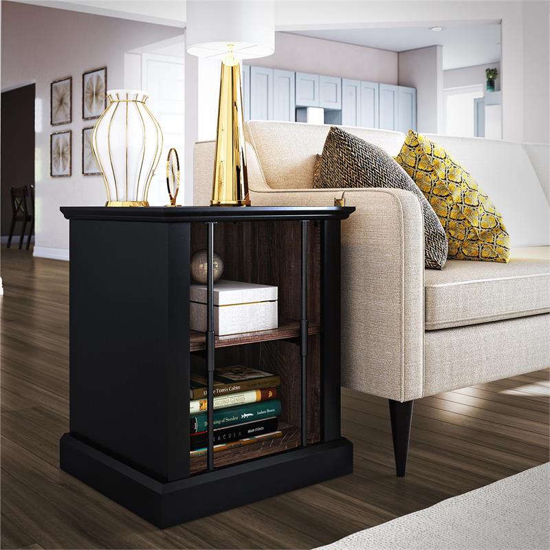 Ameriwood Home Hoffman Rustic End Table with 2 Open Shelves in Black and Walnut