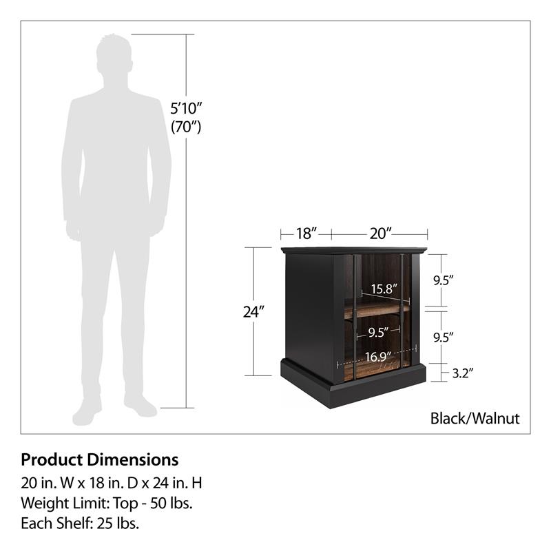 Ameriwood Home Hoffman Rustic End Table with 2 Open Shelves in Black and Walnut