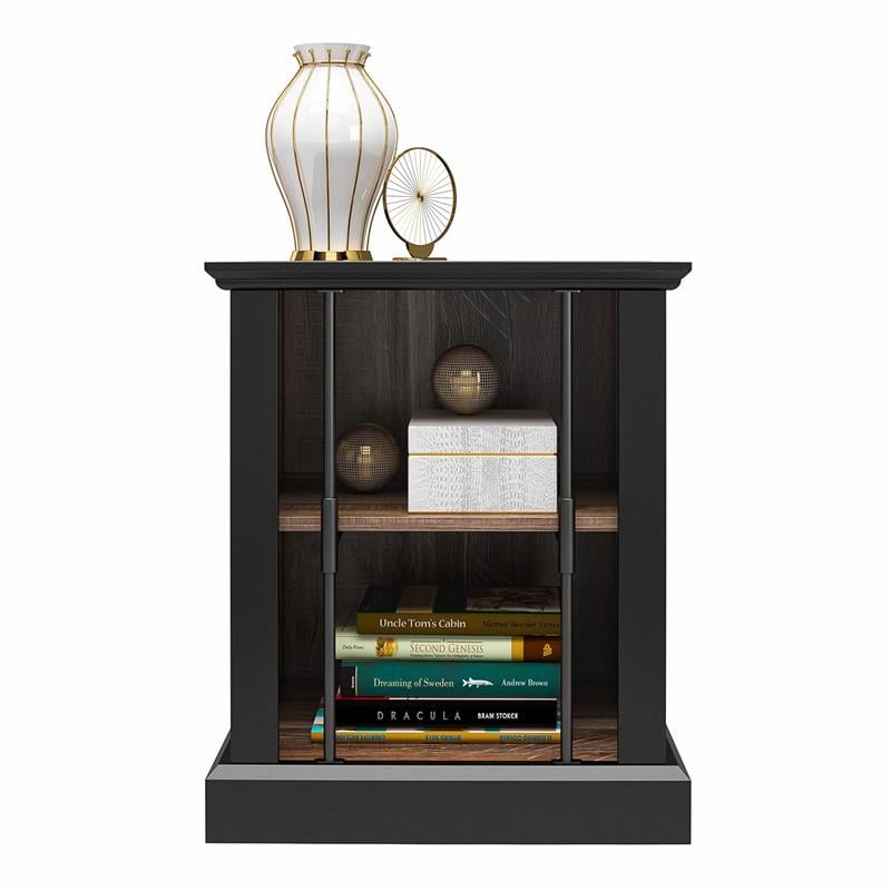 Ameriwood Home Hoffman Rustic End Table with 2 Open Shelves in Black and Walnut