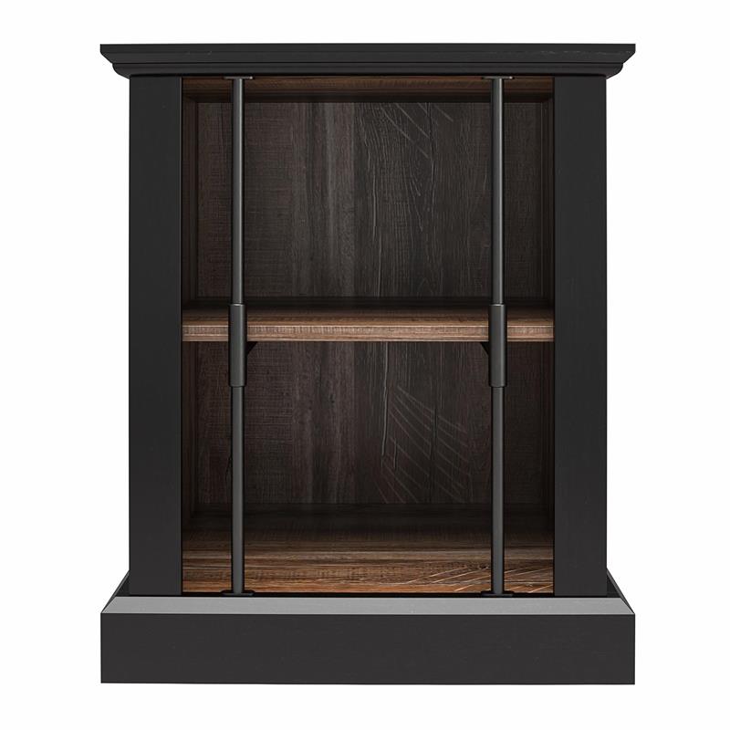 Ameriwood Home Hoffman Rustic End Table with 2 Open Shelves in Black and Walnut