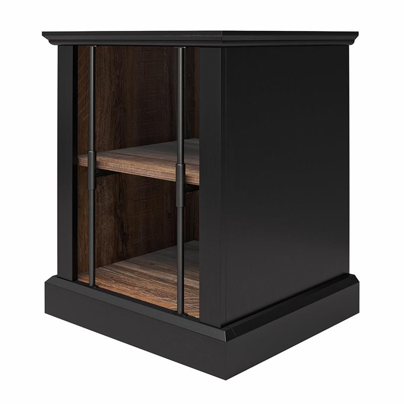 Ameriwood Home Hoffman Rustic End Table with 2 Open Shelves in Black and Walnut