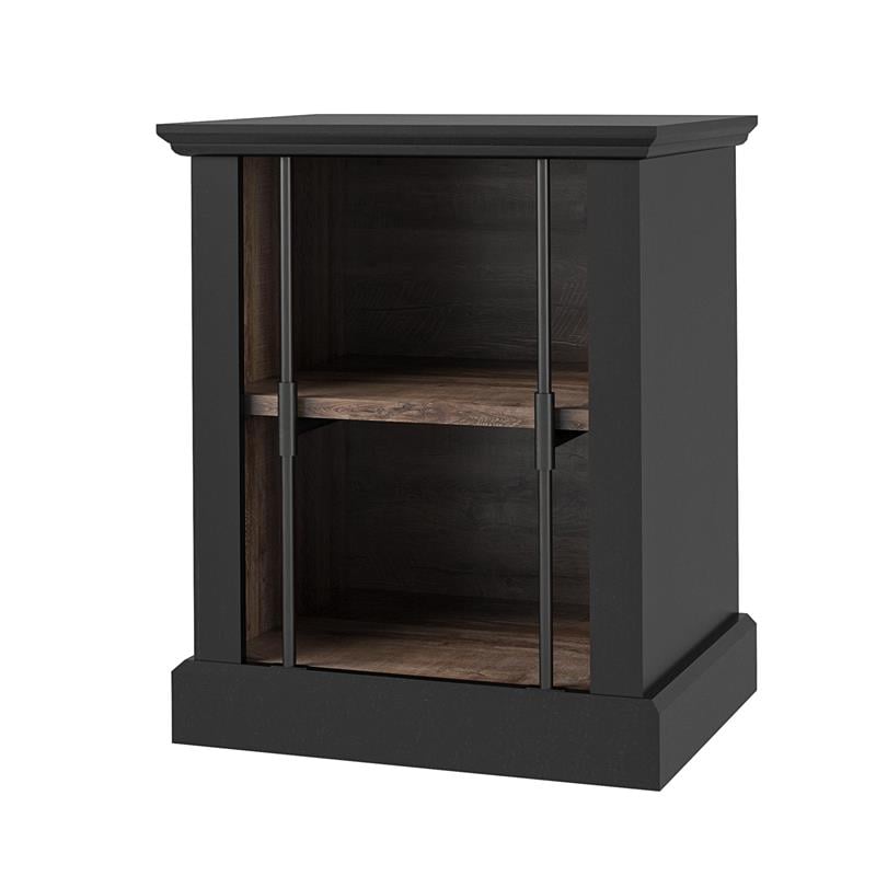 Ameriwood Home Hoffman Rustic End Table with 2 Open Shelves in Black and Walnut