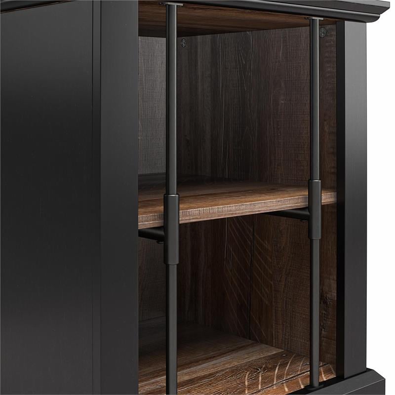 Ameriwood Home Hoffman Rustic End Table with 2 Open Shelves in Black and Walnut