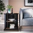 Ameriwood Home Hoffman Rustic End Table with 2 Open Shelves in Black and Walnut