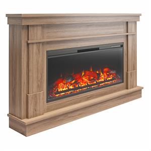 ameriwood home elmcroft wide mantel with linear electric fireplace in walnut