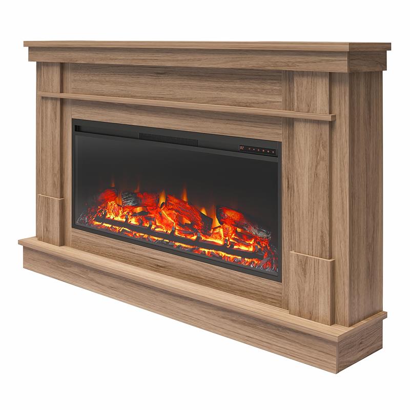 Ameriwood Home Elmcroft Wide Mantel with Linear Electric Fireplace in Walnut