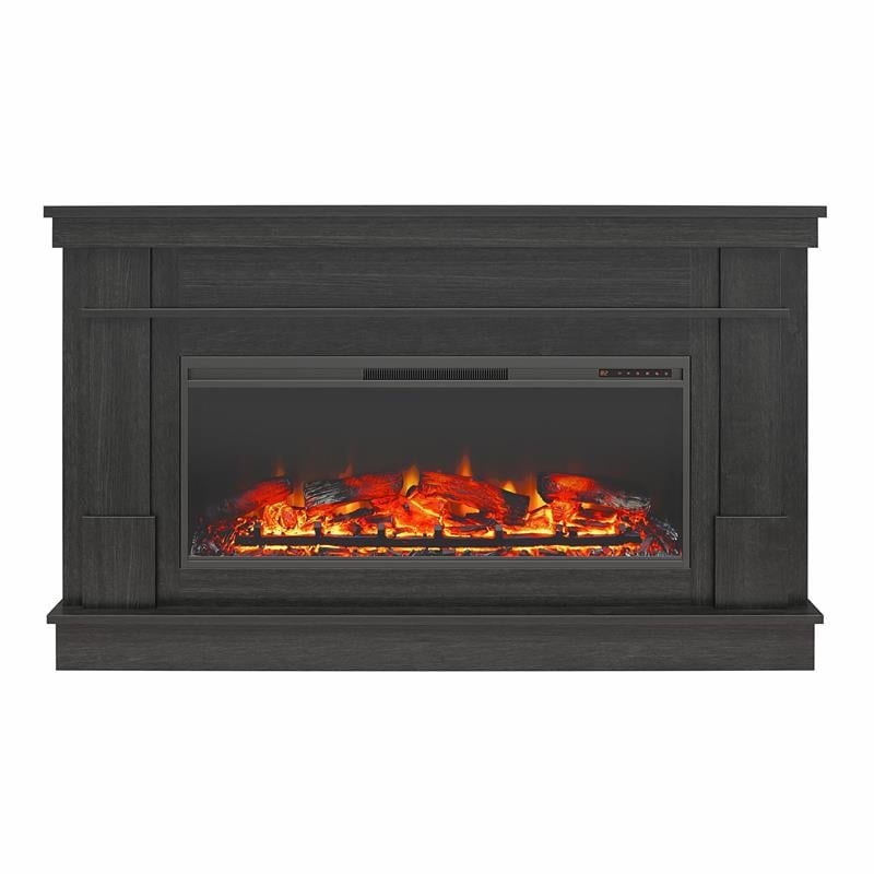 Ameriwood Home Elmcroft Wide Mantel with Linear Electric Fireplace in Black Oak