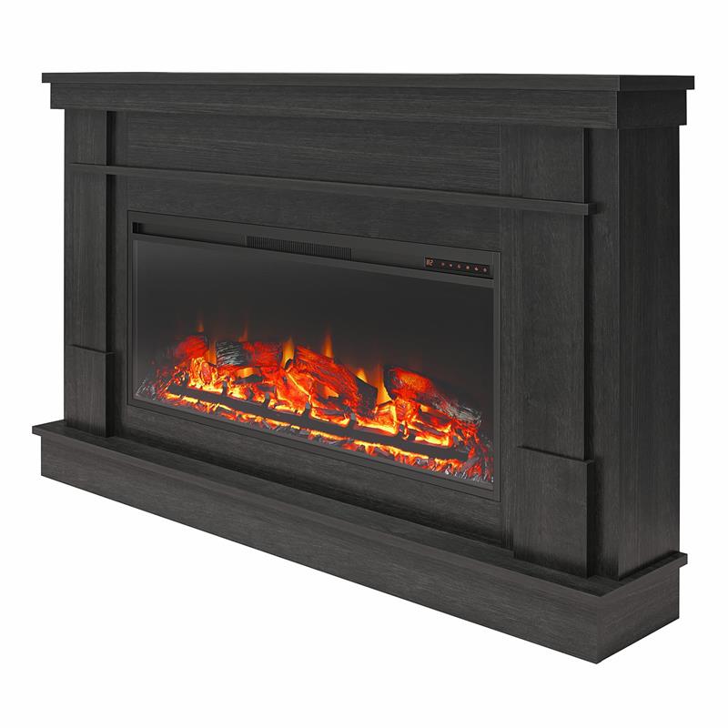 Ameriwood Home Elmcroft Wide Mantel with Linear Electric Fireplace in Black Oak