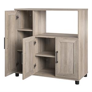 systembuild evolution dwyer microwave stand in gray oak