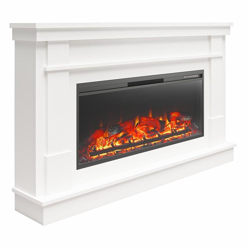 Ameriwood Home Elmcroft Wide Mantel with Linear Electric Fireplace in White