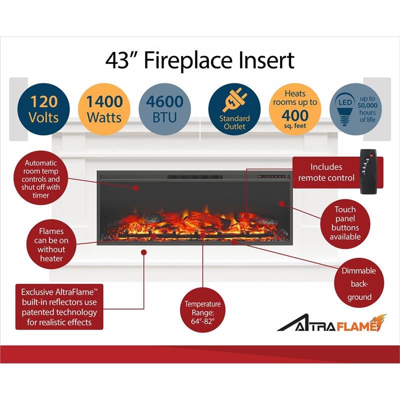 Ameriwood Home Elmcroft Wide Mantel with Linear Electric Fireplace in White