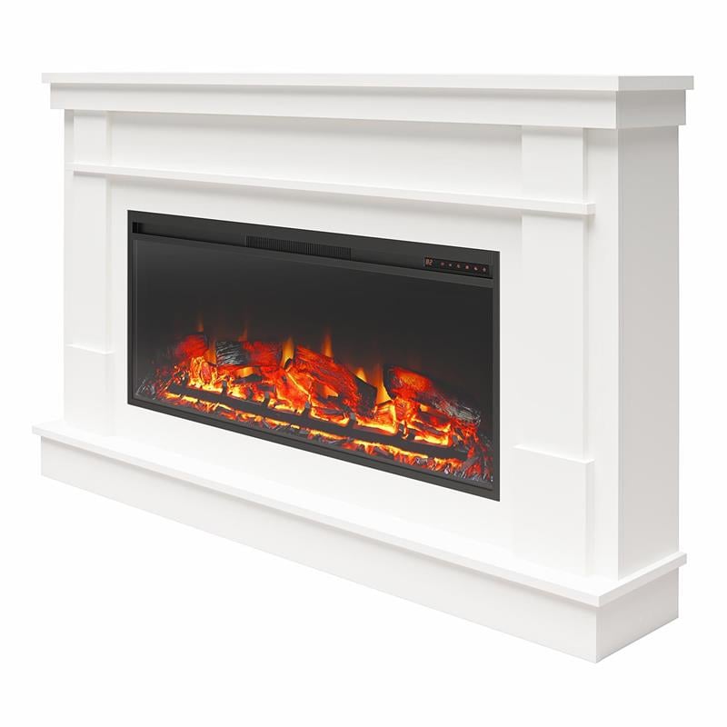 Ameriwood Home Elmcroft Wide Mantel with Linear Electric Fireplace in White