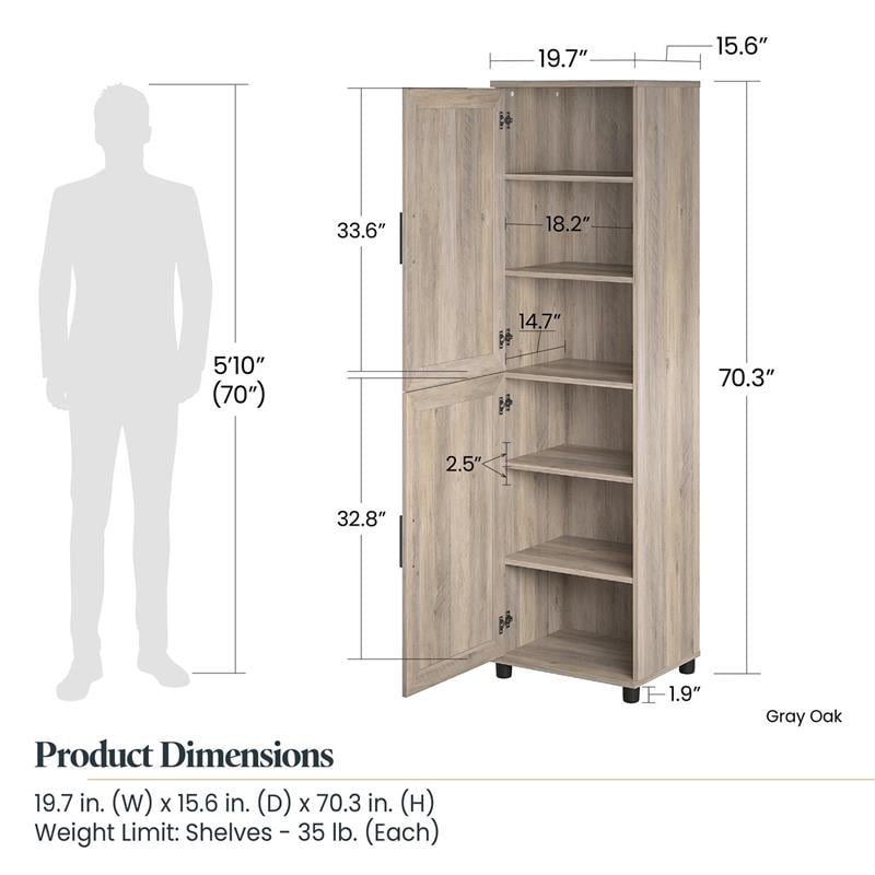 Systembuild Evolution Dwyer 2 Door Kitchen Pantry Cabinet in Gray Oak
