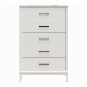 ameriwood home lynnhaven tall 5 drawer dresser in white w/ white marble top