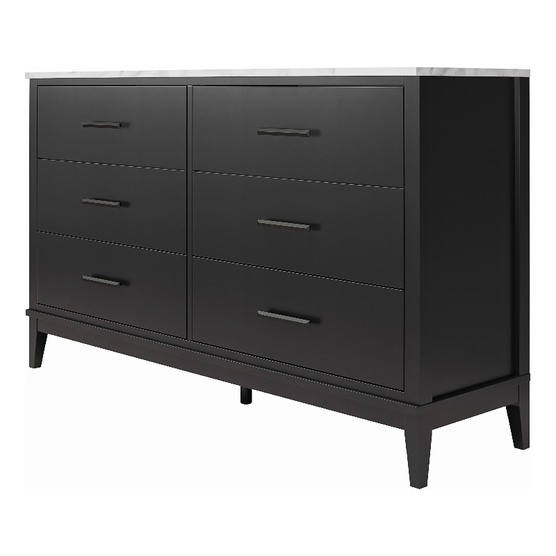 Ameriwood Home Lynnhaven Wide 6 Drawer Dresser In Black W  White Marble 