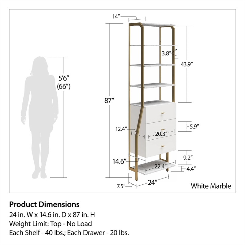 CosmoLiving by Cosmopolitan Gwyneth Closet with 3 Drawers in White Marble