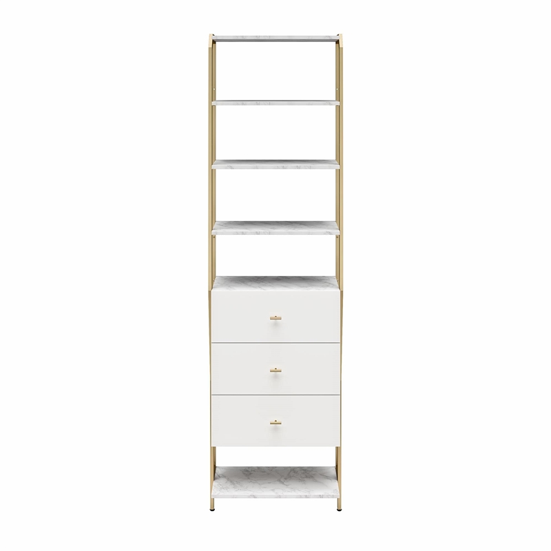 CosmoLiving by Cosmopolitan Gwyneth Closet with 3 Drawers in White Marble