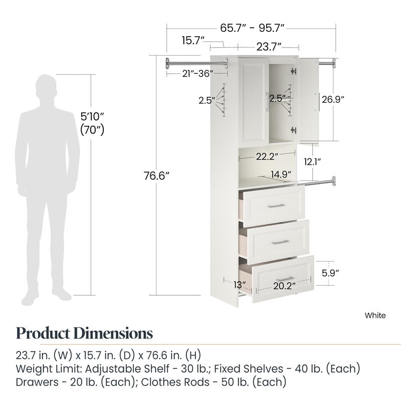 Systembuild Evolution Nevaeh Ridge 3 Drawer Closet Storage in White