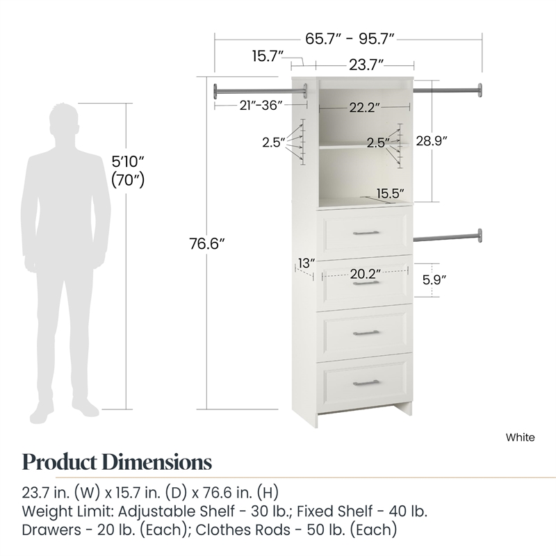 Evolution Nevaeh Ridge 4 Drawer Closet Storage in White